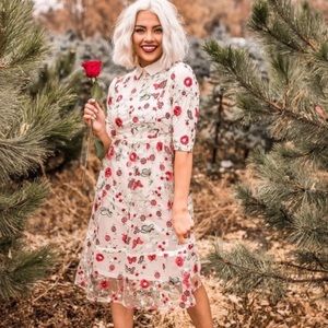 JessaKae Embroidered Cream Dress